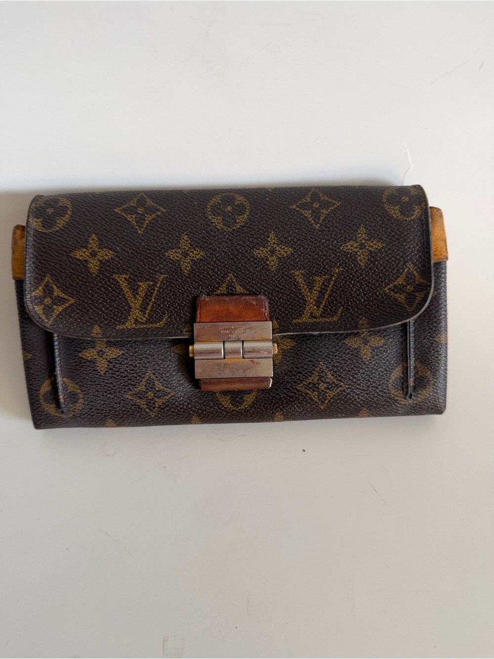 Louis Vuitton Monogram Canvas Flap Wallet in Brown with Gold Hardware